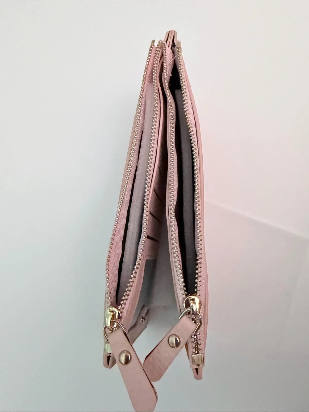 VILA Blush Pink Zip Wallet with Gold Accent